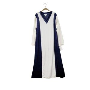 Lucie Ann II Velour Nightgown New Blue White Maxi Long Sleeve Vintage Size Large